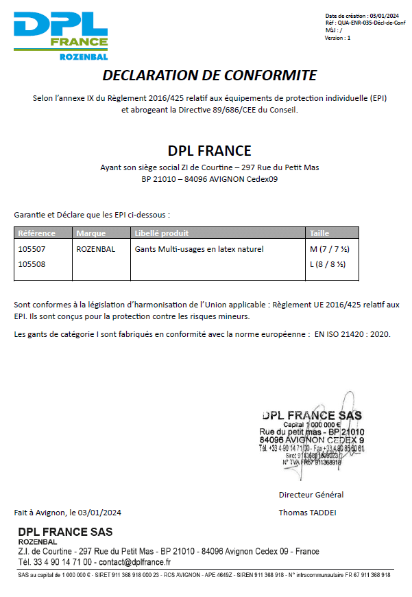 Déclaration de conformité 105507-105508 Rozenbal
