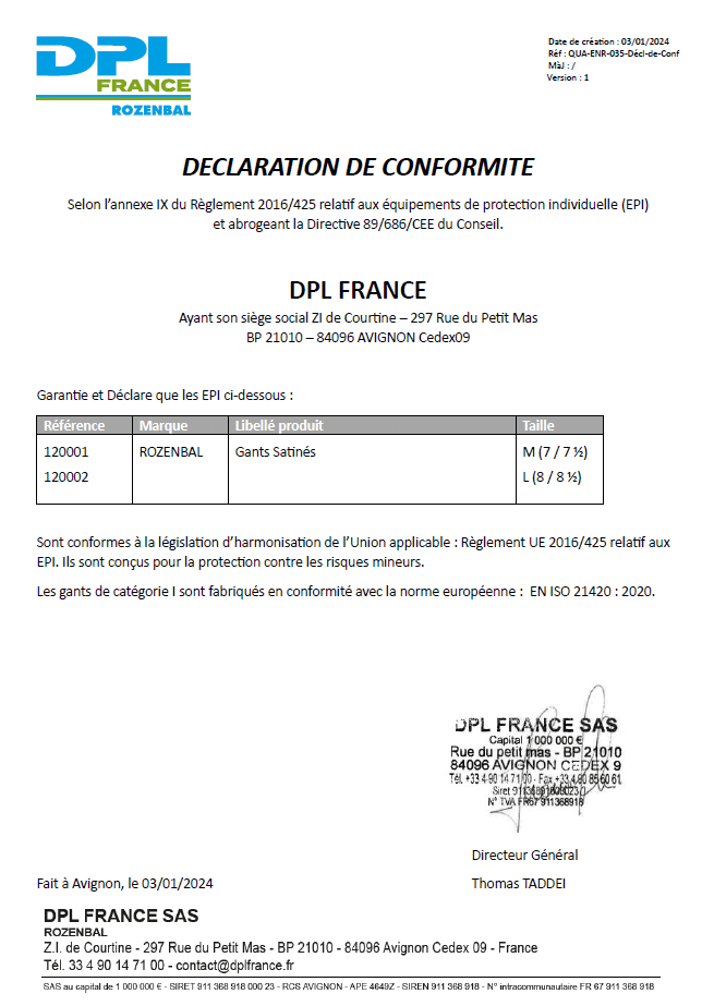 Declaration conformité 120001 - 120002