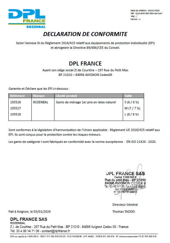 Déclaration de conformité 105526 105527 105528